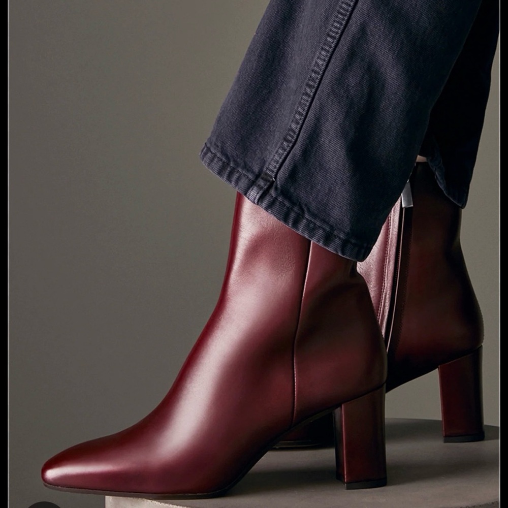 EUC Inez Women's Burgundy Leather Mid-Heel Ankle Booties 8.5 - Picture 10 of 15